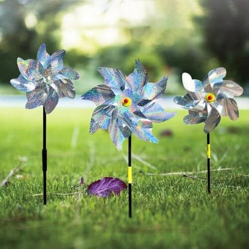 New 10pcs Silver Anti Bird Laser Windmill Bird Repeller Windmill Pinwheels Reflective Bird Scare Deterrent Driving Windmill
