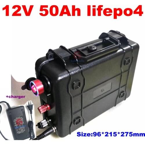 Waterproof 12.8V 12v 50ah lifepo4 rechargeable battery BMS 4S USB port for RV Outdoor Camping Hunting Xenon Bulb ups + 6A charge