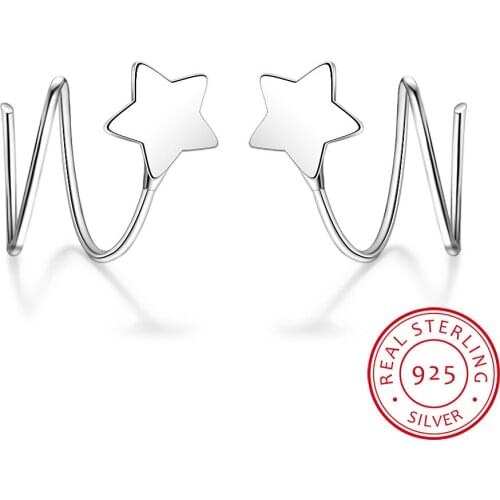 100% 925 Sterling Silver Womens Small Star Ear Bones Ear Buckle Ring Tightly Packed Mini Double Ring Earrings DS434