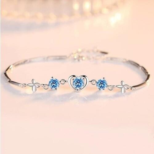 Everoyal Fashion Crystal Blue Heart Bracelets Girls Jewelry Charm Lady Silver 925 Bracelet For Women Engagement Accessories Hot