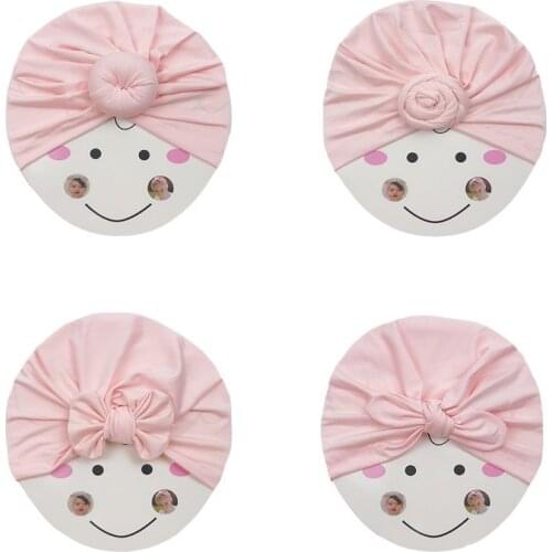 1pcs New Toddlers Hats Girl Hat with Cute Bow Pink Colors Infants Baby Newborn Turban Elastic Soft Wrap Cap Children Accessories