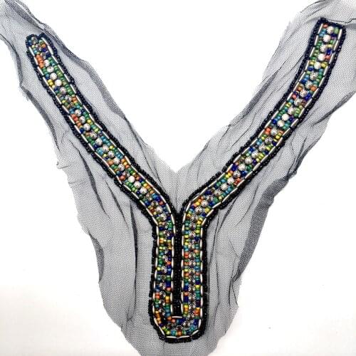 1Pcs Colorful Beads Handmade Lace Beaded Collar Fashion Jewelry Party for Fashion Clothing Sewing Accessories