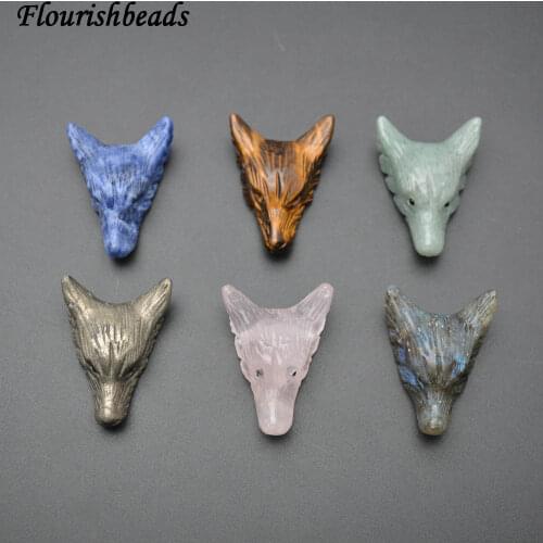 1pc High Quality Natural Semi-precious stone Carved Wolf Head Pendant fit necklace making
