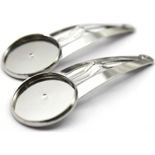 18mm 10pcs Silver Hair Clips Plated Hairpin Cameo Glass Cabochons Base Supplies for Jewelry HC-009
