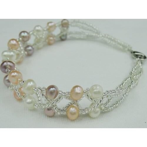 100% nature freshwater pearl fashion bracelet with small crystal beads