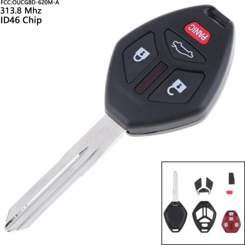 4 Buttons 313.8MHz Car Remote Key Fob no Battery with ID46 Chip OUCG8D-620M-A Uncut Blade Fit for Mitsubishi 2006 2007 Eclipse