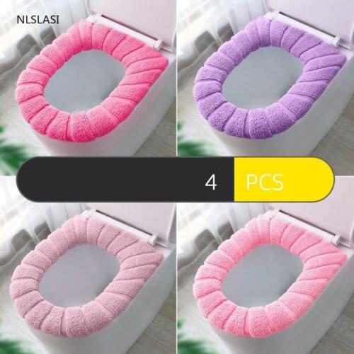 4PCS Winter Warmer Pad Bathroom Supplies Toilet Seat Mat Cover Cushion Thicker Waterproof Washable Closestool Soft Warmer