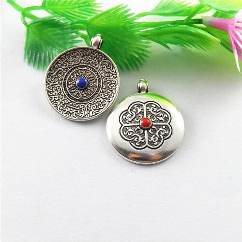 6pcs/lot Bohemia Style Round Alloy Necklace Pendant 27*22mm Handmade Charm Women Gift Creative Bracelet Jewelry Making 51556