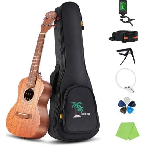 Ammoon 23 Inch Acoustic Concert Ukulele Kit Mahogany Plywood Ukelele with Gig Bag Uke Strap Spare Strings Clip-on Tuner