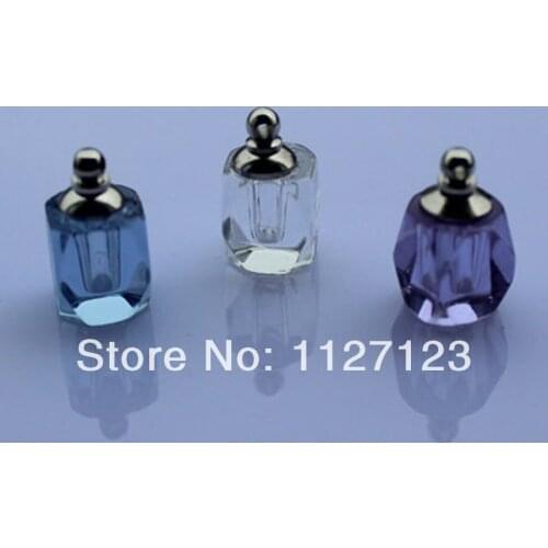 Free shipping!!!50pcs/lot New!mixed color rhomboid Crystal Perfume & Aroma Oil Vial Pendants