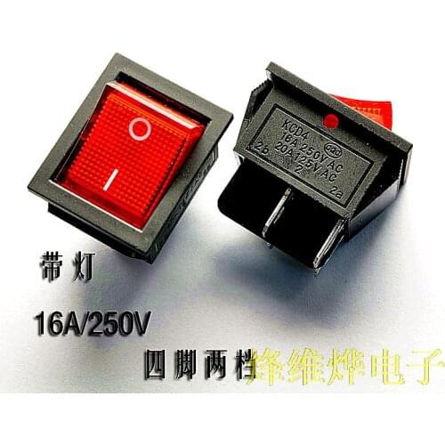 Free shipping | large rocker switch KCD4-201 red 4 foot 2 stalls with lamp rocker switch 16A/250V 20