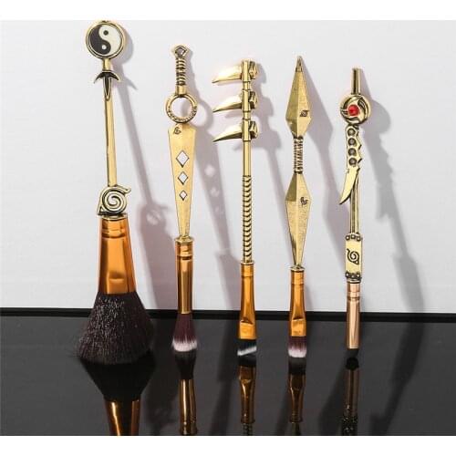 Free Shipping 5pcs/set Makeup Brushes Set Leaf Konoha Village Symbal Logo Gold Silver Color Cosplay Tool