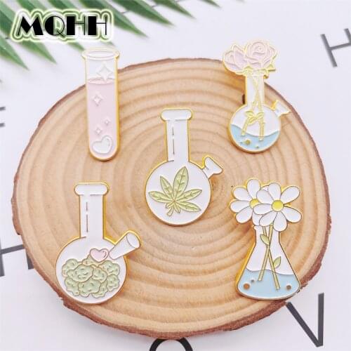 Cute Cartoon Plant Flowers Vase Flower Arrangement Enamel Pins Daisy Rose Lily Alloy Brooch Sweet Badge Jewelry Gift For Kid