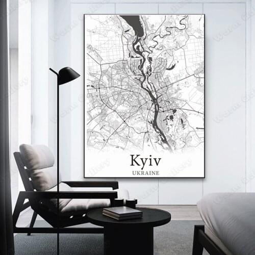 Black and White Ukraine City Map The Kyiv City Map Poster HD Print Wall Art Canvas Nordic Landscape Painting for Home Decor