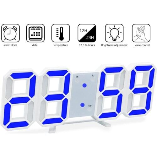 3D LED Digital Alarm Clocks Date Time Thermometer Nightlight Display Voice Sensor Wall Clocks Electronic Clock Home Decoration