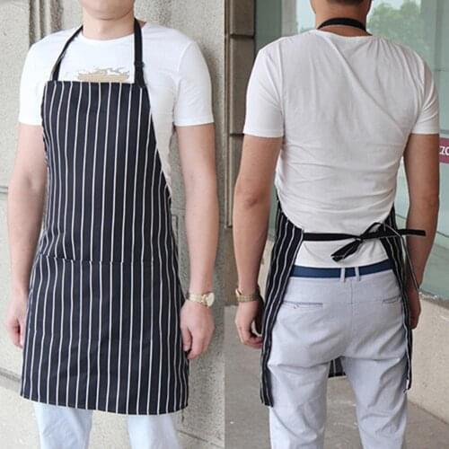 Black Stripe Aprons Professional Chef Aprons Polyester Waiter Bib Adjustable Adult Apron With 2 Pockets Household Accessories