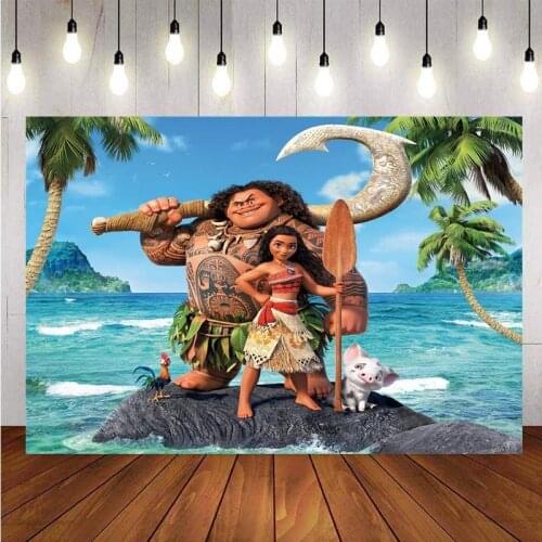 Photography Backdrop Moana Princess Girls 1st Birthday Party Baby Shower Photo Background Decor Banner Prop