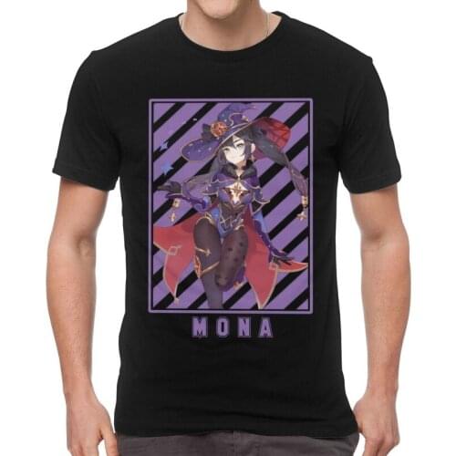 Mona Genshin Impact Anime Japanese T-shirt Men Streetwear T Shirt Short Sleeve Cotton Game Tshirt Unique Tees Tops