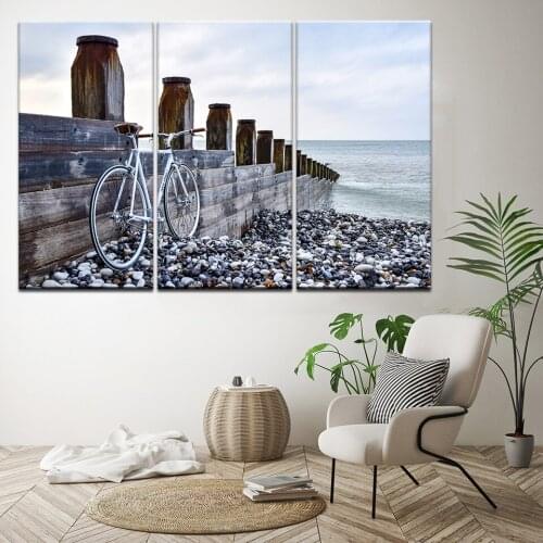 Ocean Seascape Picture HD Print Poster 5 Panel Seaside Bridge bicycle Wall Art Canvas Painting bedroom Living Room Home Decor