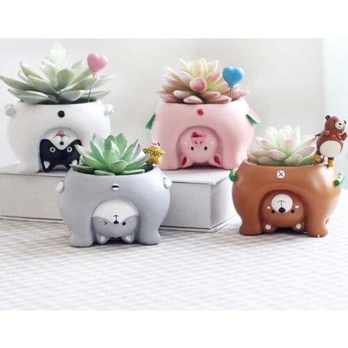 Creative Cartoon Natural Resin Flower Pot Succulents Flower Pot Vase Cute Garden Home Office Decoration Gardening Accessories
