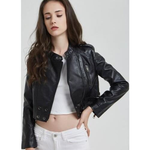High Quality Faux PU Leather Jacket Women Motorcycle Biker Slim Hiphop Punk Casual Short Black Coat Female Spring Autumn Outwear