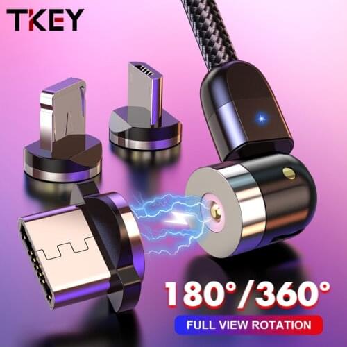 TKEY 540 Rotate Magnetic Cable Micro USB Type C Cable Magnetic Charging Charger Cable For iPhone 11 Pro Samsung Xiaomi Huawei