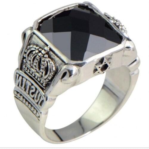 BOCAI New 100% real 925 silver jewelry fashion ring for man vintage Thai silver crown black agate S925 silver mens rings