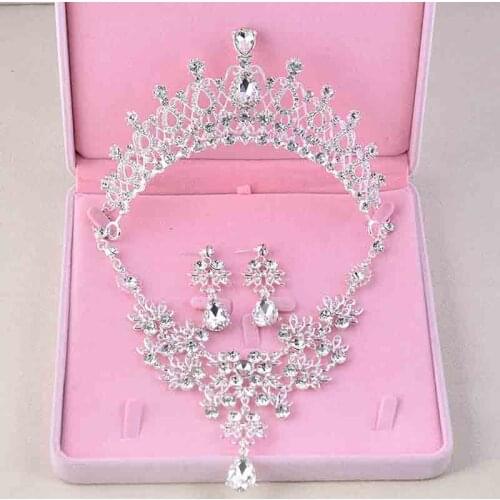 3PCS Rhinestone Crystal Bridal Jewelry Sets Necklaces Earrings Tiaras Sets African Beads Jewelry Sets Wedding Engagement Jewelry