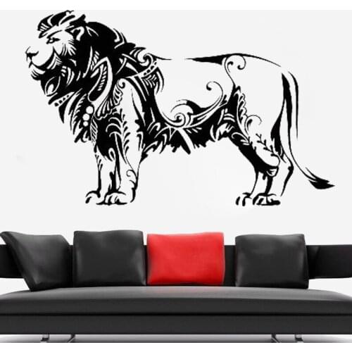 Lion Wall Sticker Abstract Floral Wild Animal Decal Beautiful Tribal Predator Stickers Removable Home Decoration Accessories