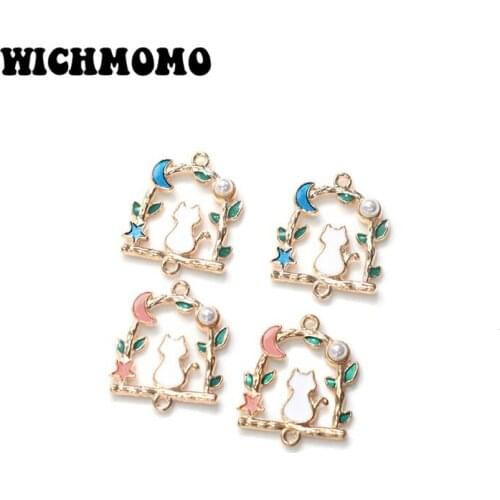 New 6pcs/bag 2 Colors High Quality Zinc Alloy Drop Oil Moon Cat Charms Pendant for DIY Necklace Earrings Jewelry Accessories