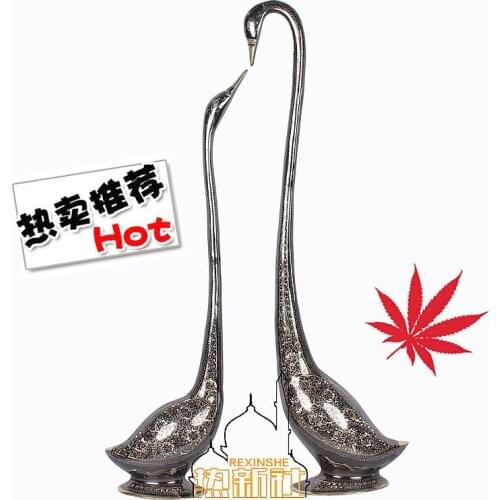 Pakistan arts and crafts import copper bronze animal display 30 inch senior couple Swan