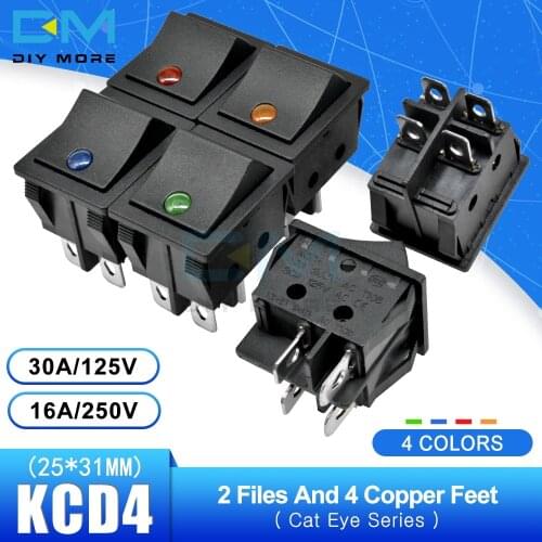 5PCS KCD4 16A 250V Rocker Switch 25*31mm Touch On/off Ship Type Switch Cat eyes 2 Files Positions 4 Pin with light Cap 4 colors