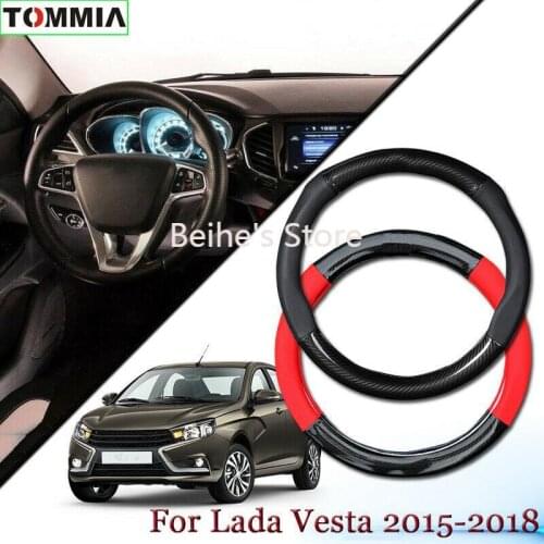 Anti-Slip Carbon Fiber Leather Car Steering Wheel Cover For Lada Vesta 2015-2018
