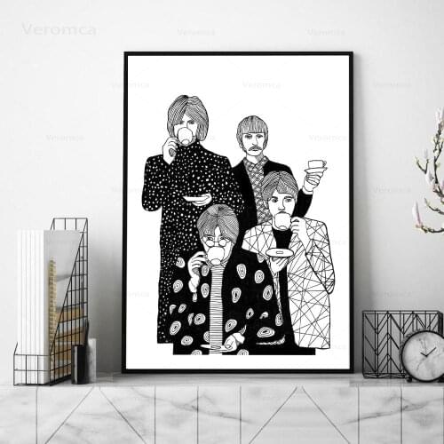 Nordic Abstract Boy Drinking Tea Wall Art Canvas Painting and Prints Black and White Poster Mural Home Decor Picture for Kitchen