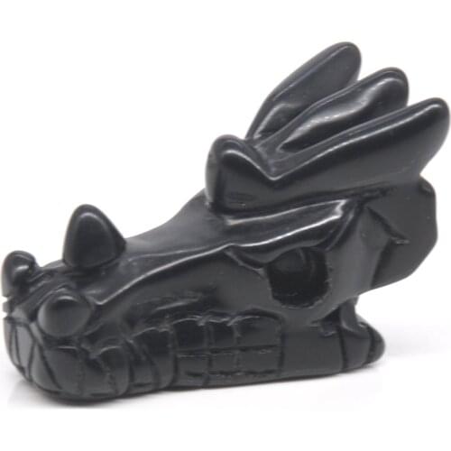 2" Dragon Skull Figurine Black Obsidian Natural Stone Carved Craft Decoration Healing Crystal Reiki Statue Witchcraft Ornament