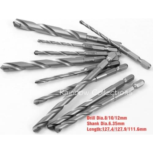 Lengthened 127.4mm, 8/10/12mm, Hexagonal shank 6.35mm cement drilled carbide tile cement ceramic wall glass hexagonal shank