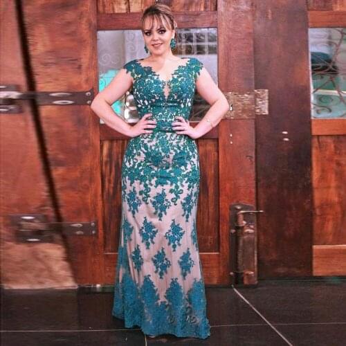 Mermaid / Trumpet Party Gowns Applique Sleeveless Floor length Evening Dresses Net/Tulle Jewel Intricate Fashion Party Dresses