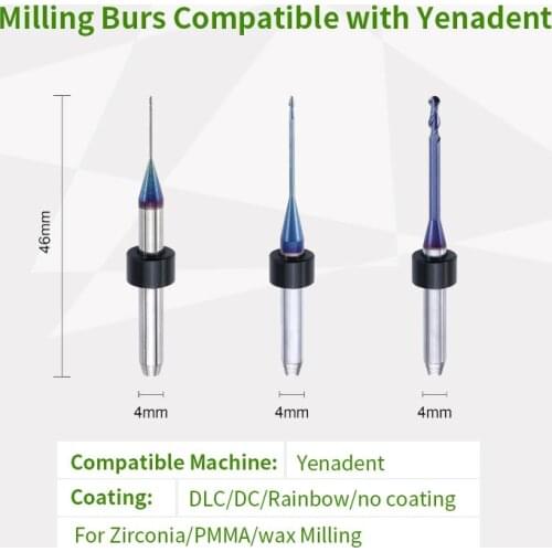 Yenadent CADCAM Milling Burs with DLC/DC/Rainbow Coating for Dental Lab