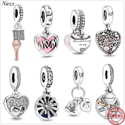 2020 New fashion Pavé Mum Script Heart Dangle charm fit 3mm Pan charms silver 925 womens bead DIY bracelet for jewelry making