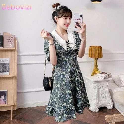 2021 Loose Korean Style Fashion Floral Summer Short Sleeve Dress for Women Short Sleeve A-line Dresses Clothes