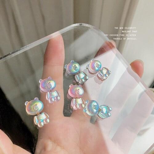 100Pcs Nail Aurora Swinging Bear Decorations 10*16mm Smart Kawaii Cartoon Cute DIY Nail Art Ornaments Resin 3D Accessories H