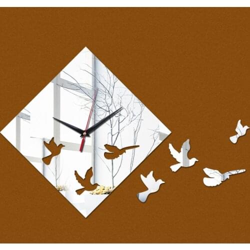 2019 hot sale 3d acrylic mirror wall clock diy sticker room quartz geometric needle modern design decoration