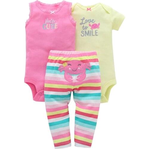 2020 summer baby girl clothes set short sleeve cute cartoon bodysuit+vest+pants newborn outfit new born clothing babies suit