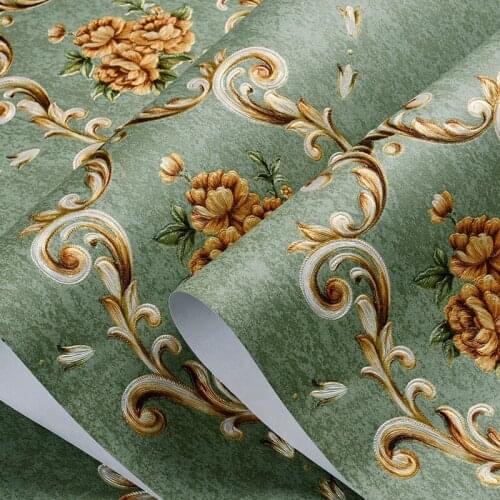 3D Pastoral Flower Non-woven Wallpaper Green European Style Bedroom Living Room Sofa TV Background Wallpaper