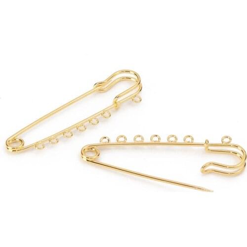 DoreenBeads Iron Based Alloy Safety Pin Badge Golden 7 Hoops Pin On Brooch Garment Decoration 70mm(2 6/8") x 18mm( 6/8"), 5 PCs