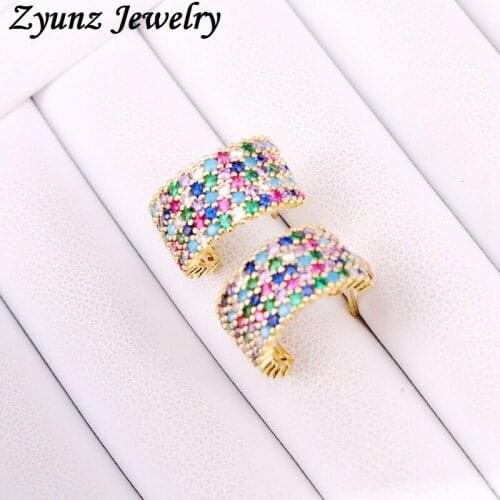 6 Pairs, Rainbow Zirconia Paved Curved Bar Stud earrings Fashion Jewelry