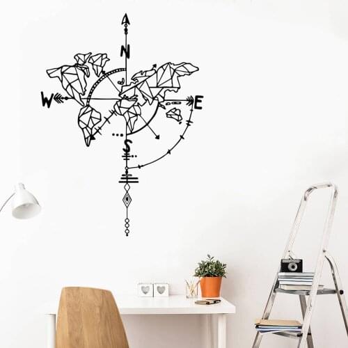 Abstract map outline Wall Decals Vinyl Abstract World Map Compass Wall Sticker for Bedroom Living Room Decoration Mural B163