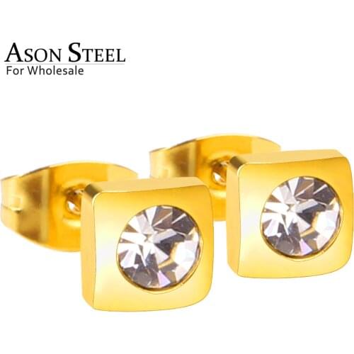 ASONSTEEL Classic Style Square Round AAA Cubic Zirconia Gold Silver Color Stud Earrings Set For Women 2019 Brinco