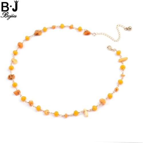 BOJIU Adjustable Dainty Women Chokers Necklaces Small Natural Stone Pearl Crystal Gold Twisted Beads Brass Chain Necklace NKS246