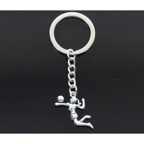 New Fashion Keychain 25x23mm Volleyball Player Sporter Pendants DIY Men Silver Color Car Key Chain Ring Holder Souvenir For Gift